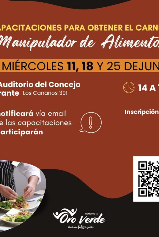 Nuevos encuentros de capacitación para obtener el Carnet de Manipulador de Alimentos