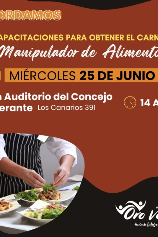 Capacitación para obtener el Carnet de Manipulador de Alimentos este miércoles