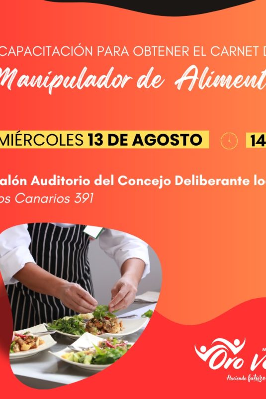 Nueva capacitación para obtener el Carnet de Manipulador de Alimentos el 13 de agosto