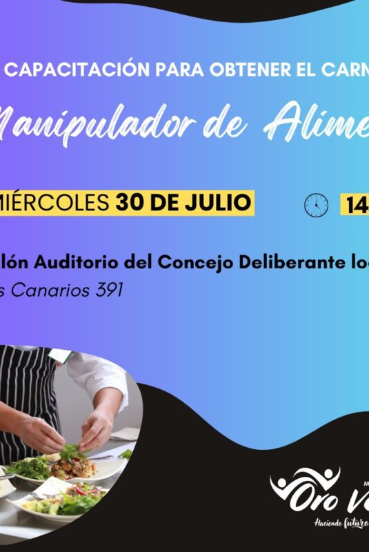 Nueva capacitación para obtener el Carnet de Manipulador de Alimentos el 30 de julio