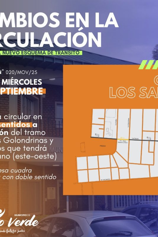 Circulación doble mano en Los Sauces desde mañana con excepción de una cuadra